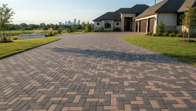 Completed interlocking paver driveway by Chop Chop Landscaping in Oklahoma City, OK