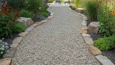 Professional pea gravel garden path installation in Oklahoma City, OK with natural landscape design