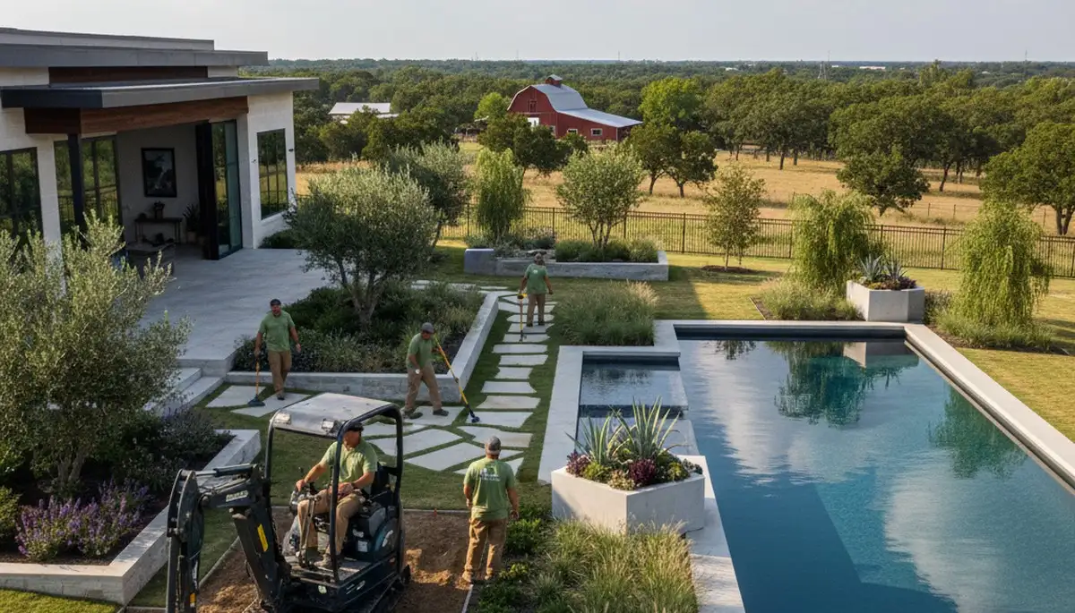 Landscaping crew in Oklahoma City, OK providing professional lawn care and yard maintenance