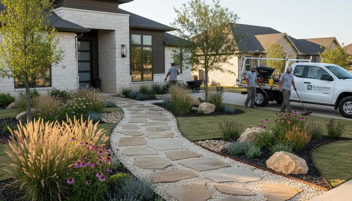Landscaping crew providing lawn care services in Oklahoma City, OK