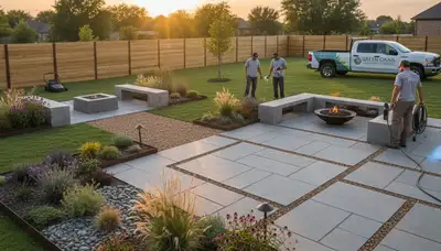 Landscaping crew providing lawn care services in Oklahoma City, OK