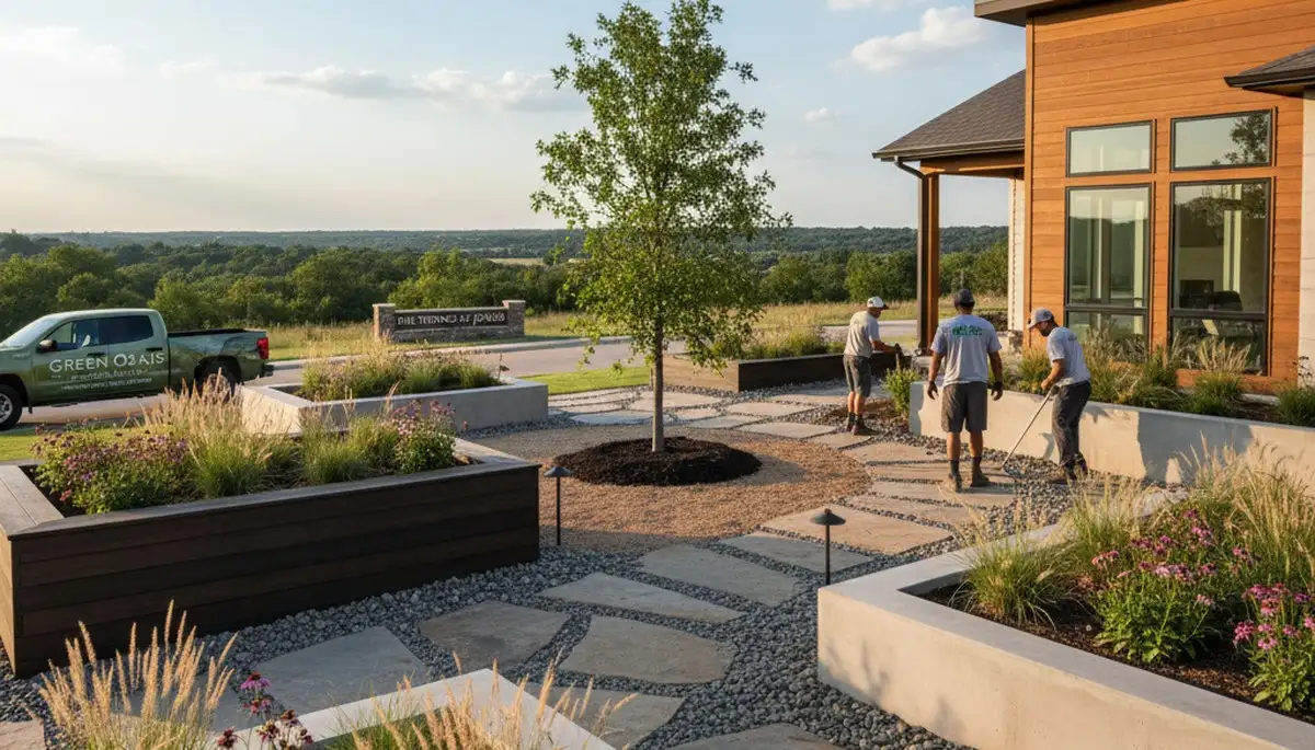 Landscaping crew providing lawn care services in Oklahoma City, OK