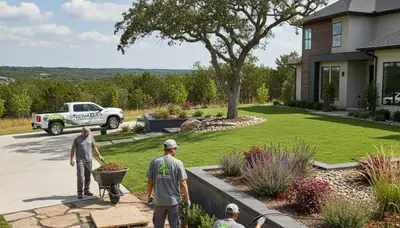 Landscaping crew providing lawn care services in Oklahoma City, OK