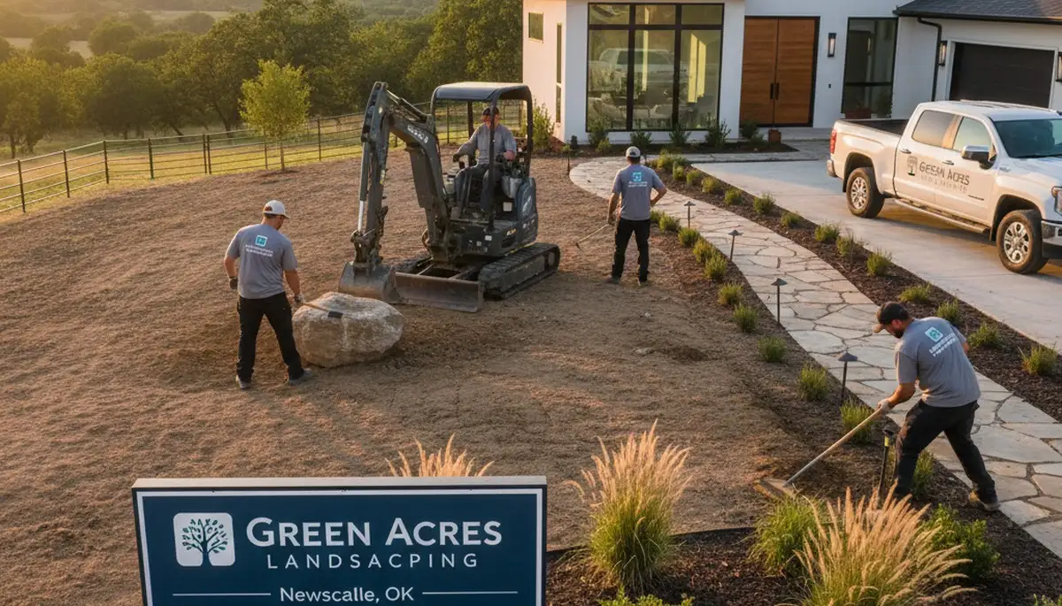 Landscaping crew providing lawn care service in Oklahoma City, OK