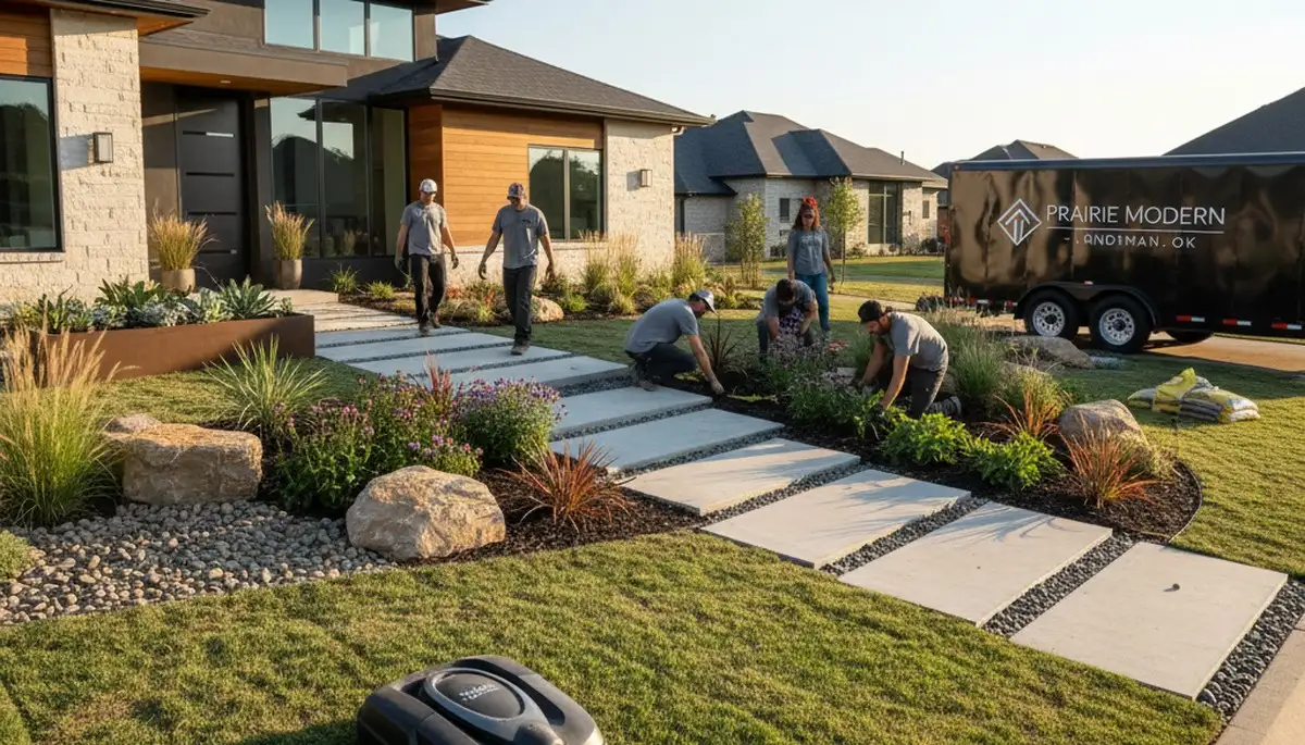 Landscaping crew serving Oklahoma City, OK with professional lawn care services