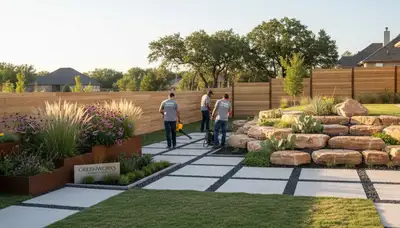 Landscaping crew providing lawn care services in Oklahoma City, OK