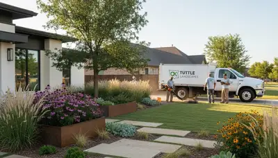 Landscaping crew providing lawn care service in Oklahoma City, OK