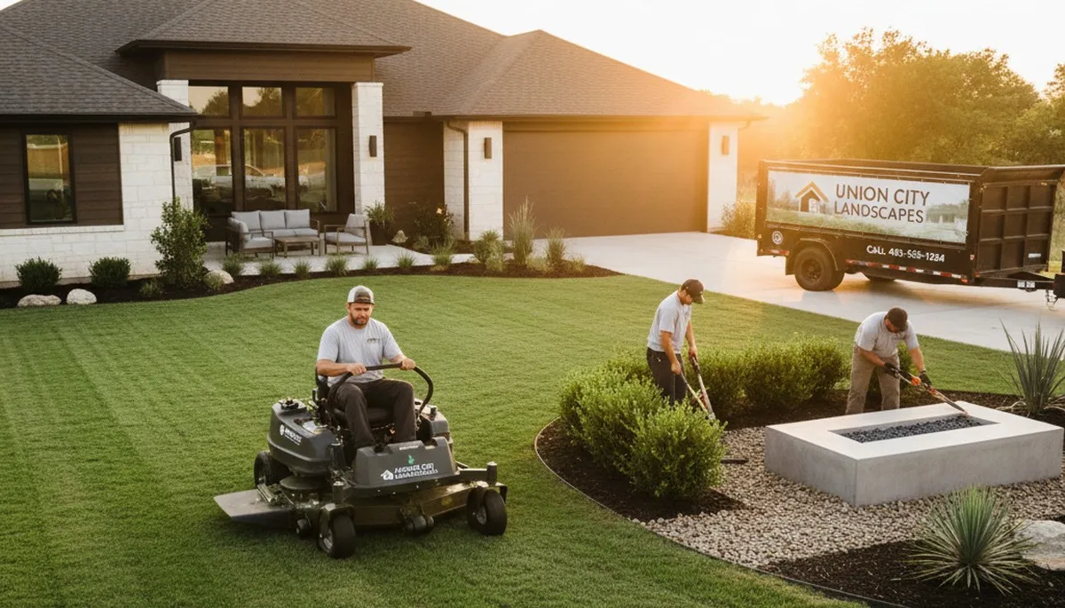 Landscaping crew providing lawn care services in Oklahoma City, OK