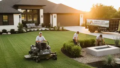 Landscaping crew providing lawn care services in Oklahoma City, OK