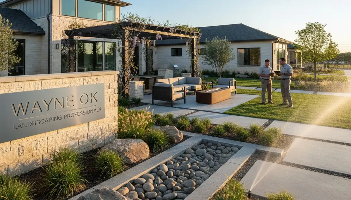 Landscaping crew providing lawn care service in Oklahoma City, OK