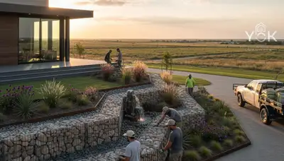 Landscaping crew providing lawn care service in Oklahoma City, OK