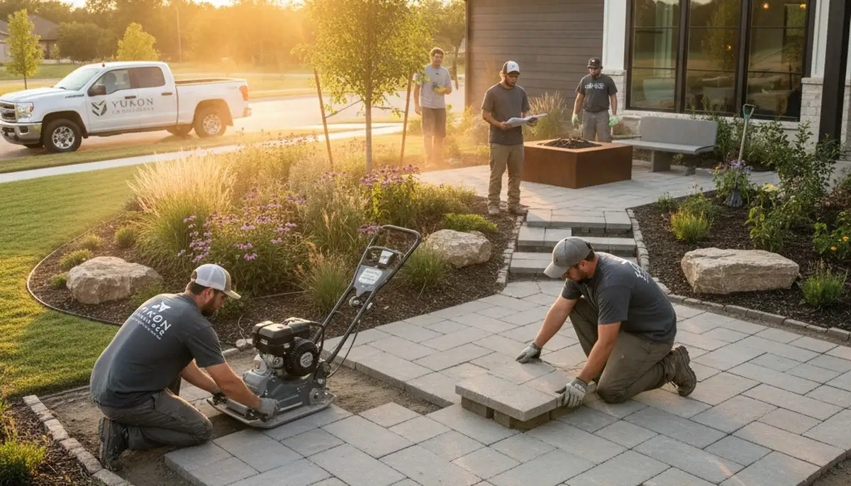 Landscaping crew providing lawn care service in Oklahoma City, OK