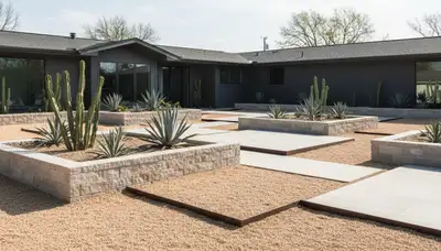 Modern minimalist pea gravel landscape design in Oklahoma City, OK by Chop Chop Landscaping