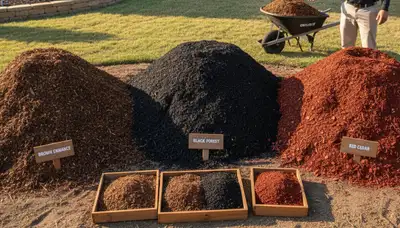 Brown, black, and red mulch color options for Oklahoma City landscaping by Chop Chop Landscaping