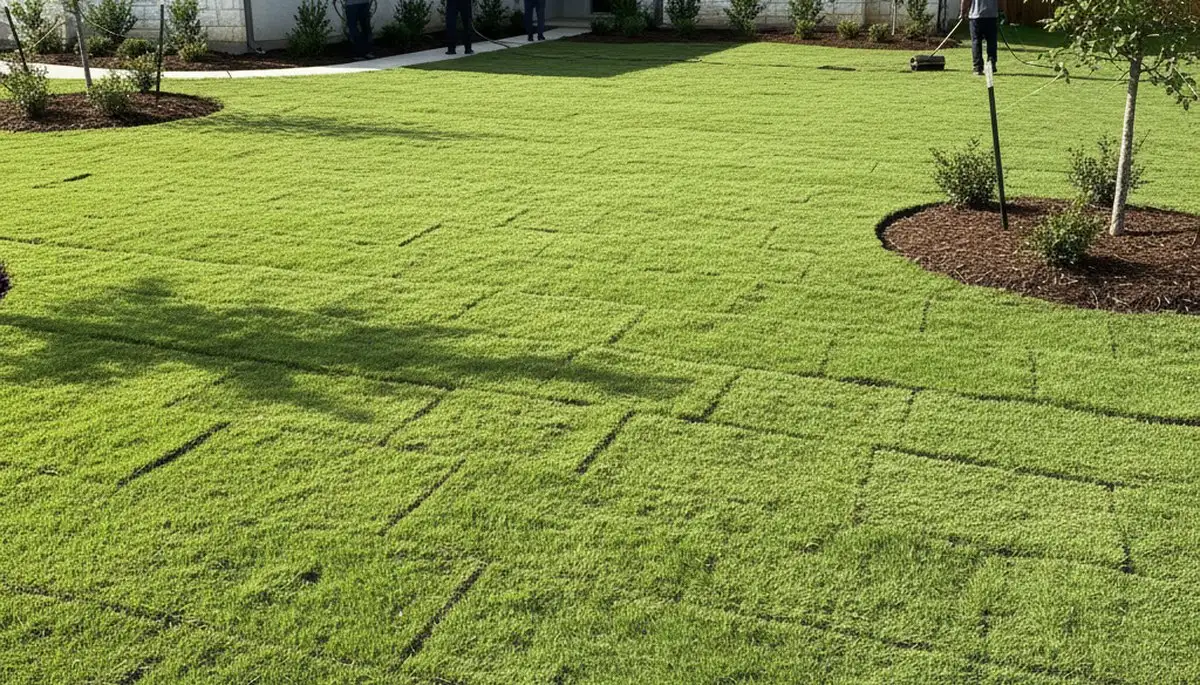 Fresh sod installation creating lush green lawn in Oklahoma City, OK by Chop Chop Landscaping