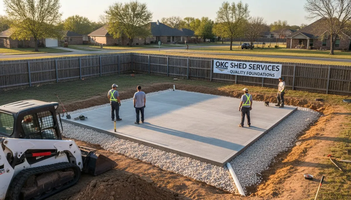 Professional shed base preparation and foundation work in Oklahoma City, OK landscaping project