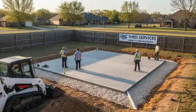 Professional shed base preparation and foundation work in Oklahoma City, OK landscaping project
