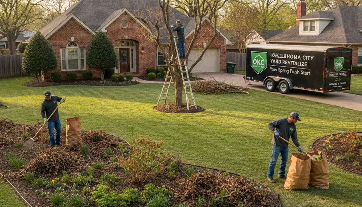 Professional spring yard clean up and debris removal in Oklahoma City, OK by Chop Chop Landscaping